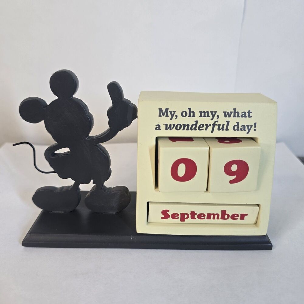 Disney Hallmark Mickey Mouse Silhouette Figure Wooden Block Desk Calendar